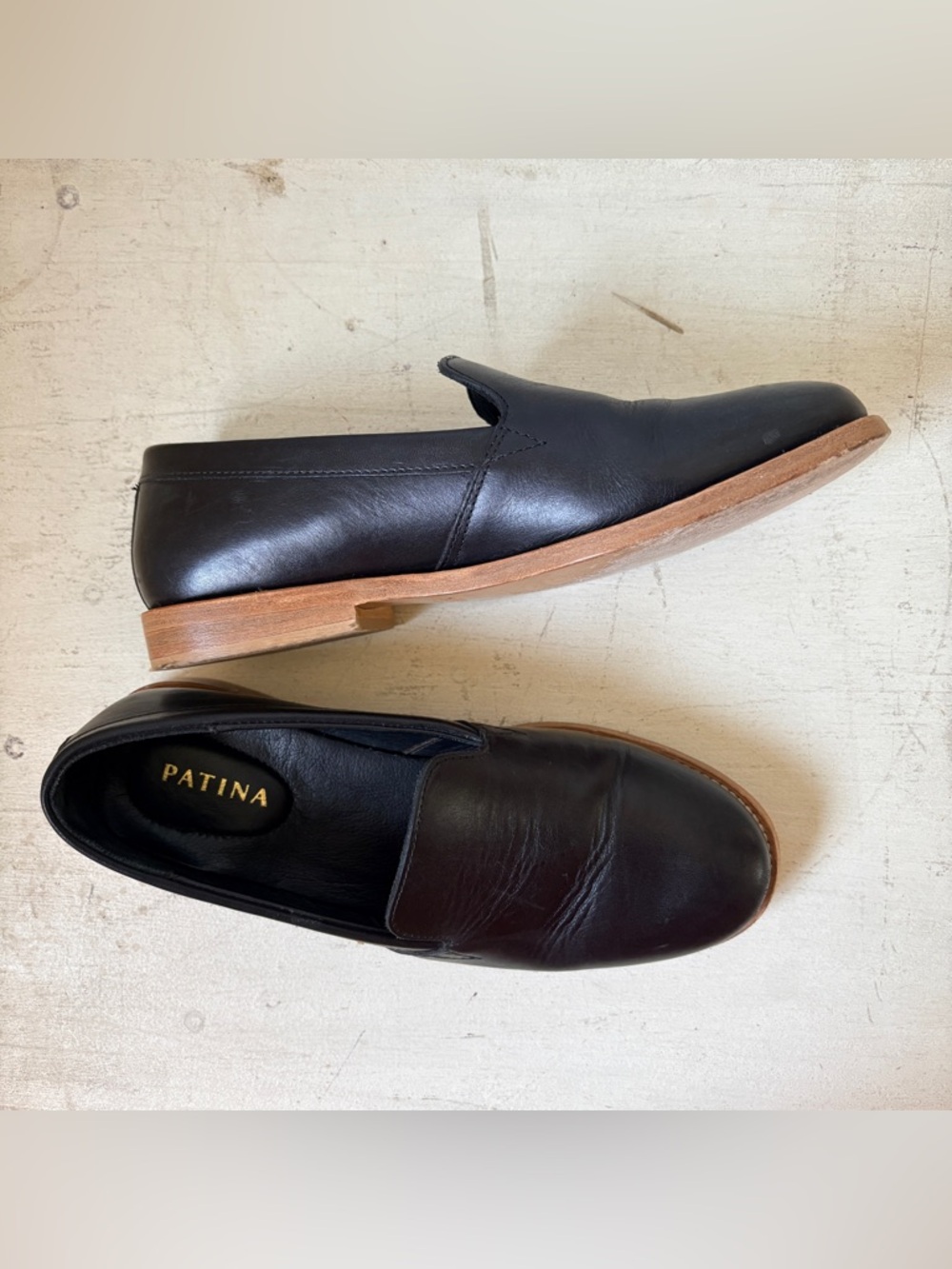 Portland Leather Patina Black Leather Round Toe Women’s Loafers 8.5 Slip Ons - Picture 4 of 8